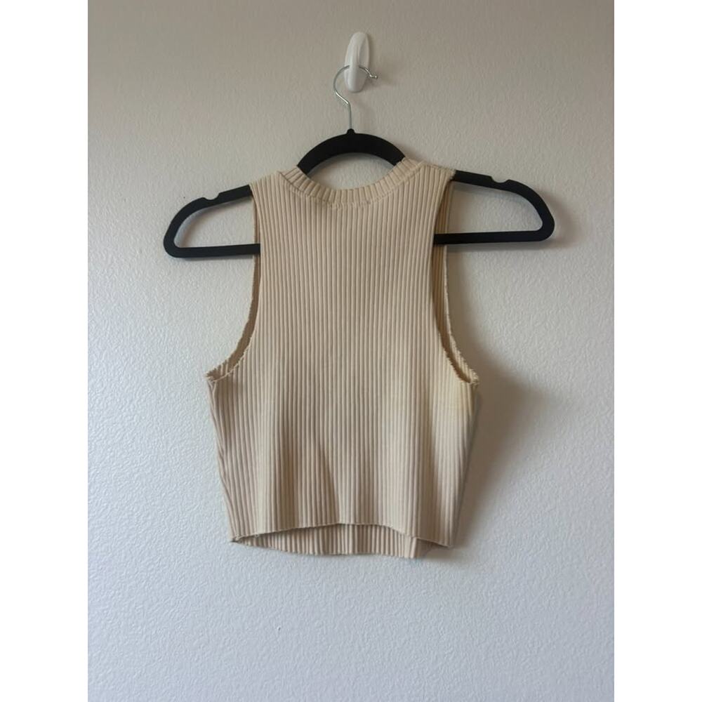 Cotton Citizen Beige Ribbed Racerback Crop Tank - S - Picture 3 of 3